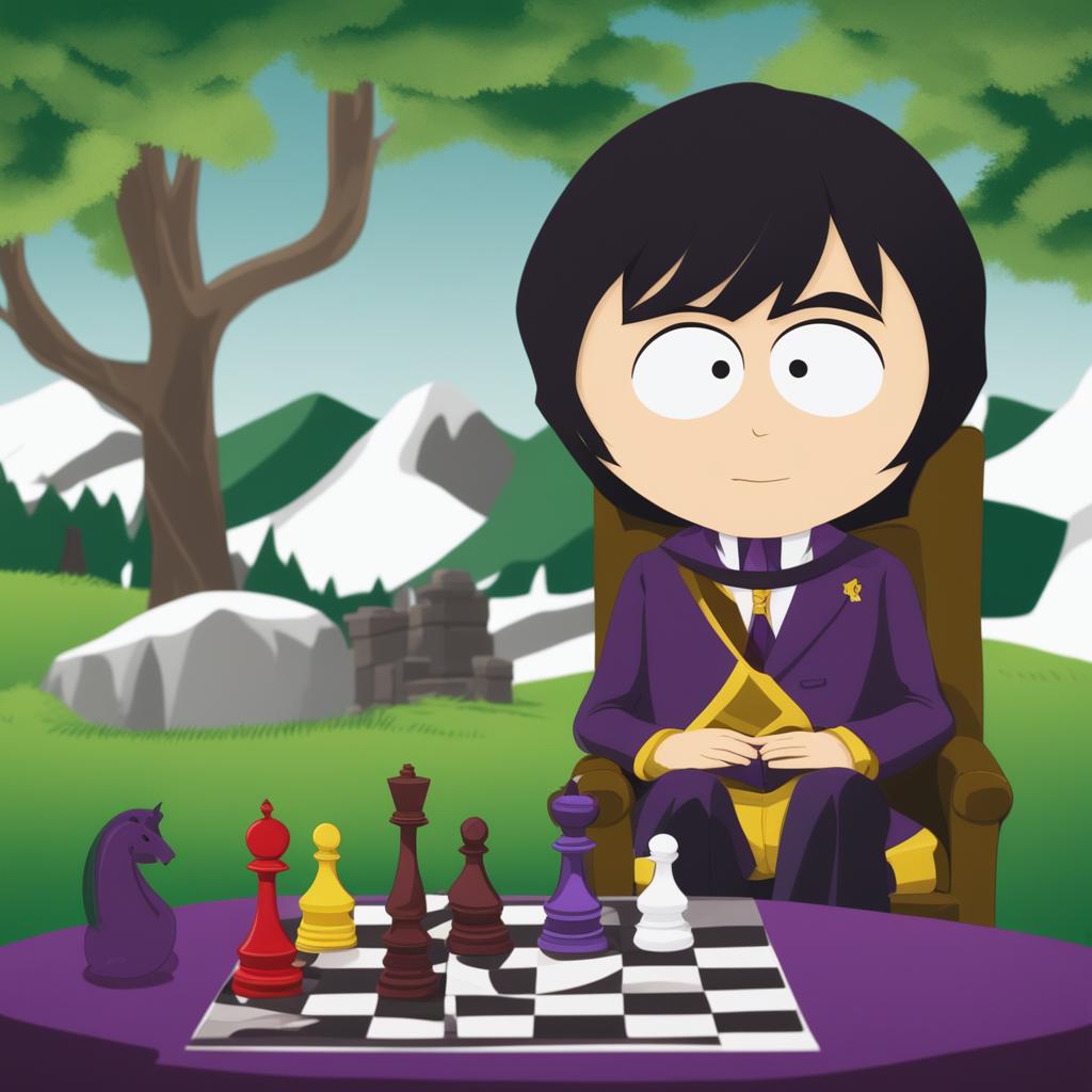 A high-quality digital art image of Lelouch Lamperouge from Code Geass as a South Park character