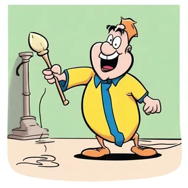In the cartoon, the mischievous character poked himself with a spindle and got a comical reaction.