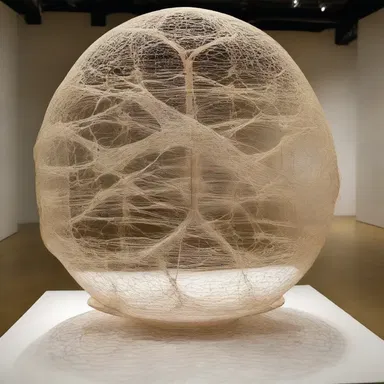 The artist created a captivating sculpture representing cell division, using delicate and intricately woven spindle fibers as the focal point.