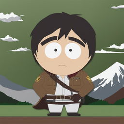 A high-quality digital art image of Eren Yeager from Attack on Titan as a South Park character