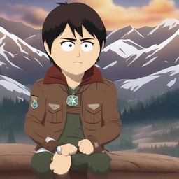 A high-quality digital art image of Eren Yeager from Attack on Titan as a South Park character