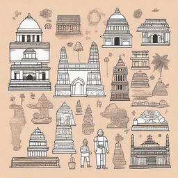 Hand-drawn, artistic doodles representing the culture, heritage, and landmarks of Bihar, India.