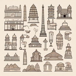 Hand-drawn, artistic doodles representing the culture, heritage, and landmarks of Bihar, India.