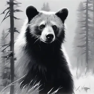 The artist beautifully depicted the coon bear in their wildlife painting, capturing its black and white fur and peaceful expression.