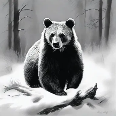 The artist beautifully depicted the coon bear in their wildlife painting, capturing its black and white fur and peaceful expression.
