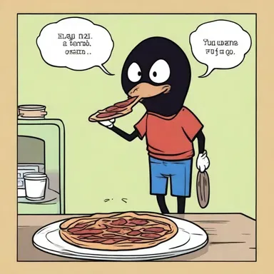In the comic strip, the character was so ravenous that he devoured an entire pizza in seconds.