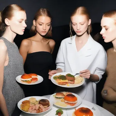 After a long day of runway shows, the models were ravenous and eagerly devoured the catered food backstage.