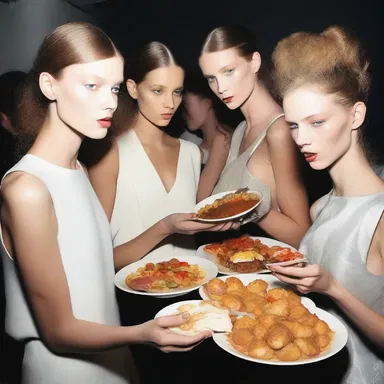 After a long day of runway shows, the models were ravenous and eagerly devoured the catered food backstage.