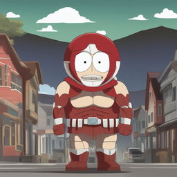 A high-quality digital art image of the Colossal Titan from Attack on Titan as a South Park character