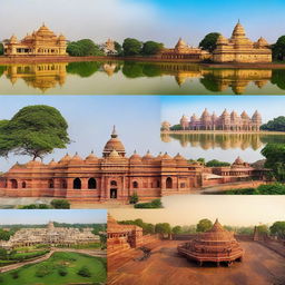 An eye-catching panoramic view of Bihar, featuring its lush landscapes, lively cities, historic architecture and vibrant culture, perfectly suited for a travel brochure.