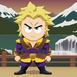 A high-quality digital art image of Dio Brando from JoJo's Bizarre Adventure as a South Park character