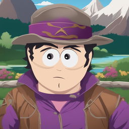 A high-quality digital art image of Jonathan Joestar from JoJo's Bizarre Adventure as a South Park character