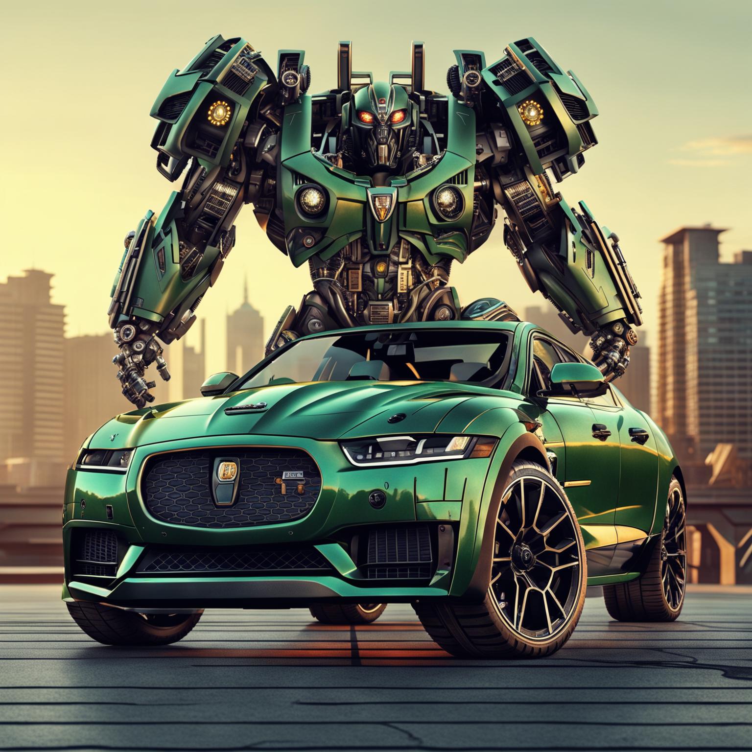 A 4K resolution digital art image showcasing a Jaguar car as a Transformer