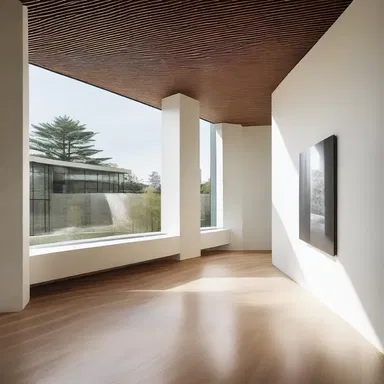 The postcard displayed a stunning photograph of a modern architectural masterpiece.