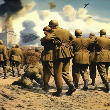 The postcard depicted a scene from the World War II era, capturing a significant moment in history.