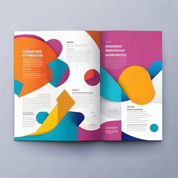 Design a corporate brochure with vibrant color palette, featuring geometric shapes and an impactful layout with images and texts related to business.