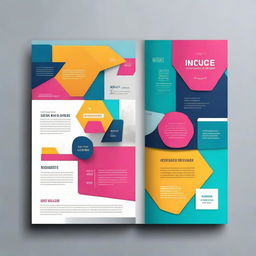 Design a corporate brochure with vibrant color palette, featuring geometric shapes and an impactful layout with images and texts related to business.