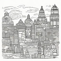 Generate a 9:16 size doodle representing Bihar's culture and landscapes for a front page illustration.