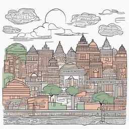 Generate a 9:16 size doodle representing Bihar's culture and landscapes for a front page illustration.