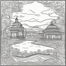 Generate a 9:16 size doodle representing Bihar's culture and landscapes for a front page illustration.