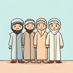 Create an image illustrating 'The 4 Friends' in an Islamic context. The image should reflect unity, respect, and Islamic cultural values.