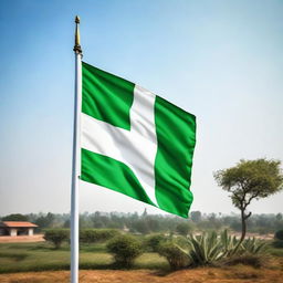 The flag of Pakistan proudly hoisted in a peaceful and sunny setting in India, symbolizing unity and friendship.