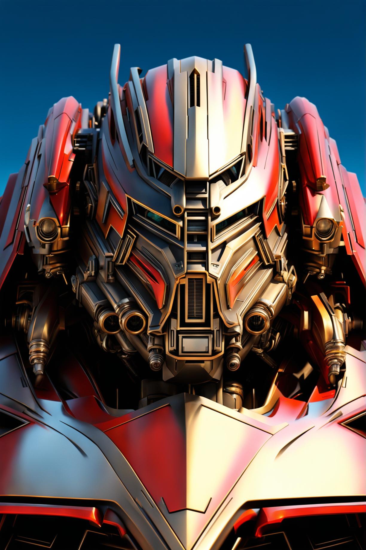 The image is a high-quality digital art piece of a transformer jet plane, inspired by Megatron