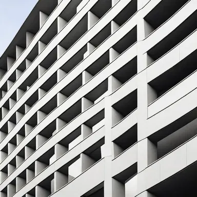 The grid pattern used in the architecture of the building creates a visually interesting facade.
