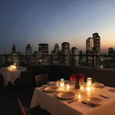 The candlelight dinner on the rooftop with a view of the city's grid of lights was incredibly romantic.