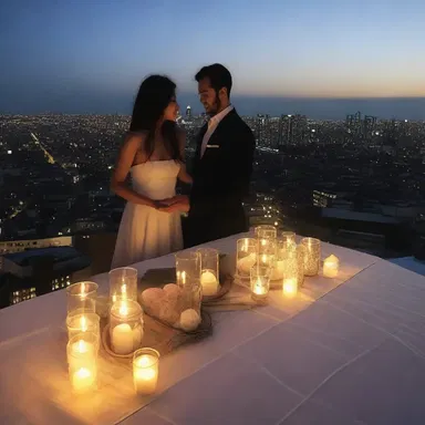 The candlelight dinner on the rooftop with a view of the city's grid of lights was incredibly romantic.