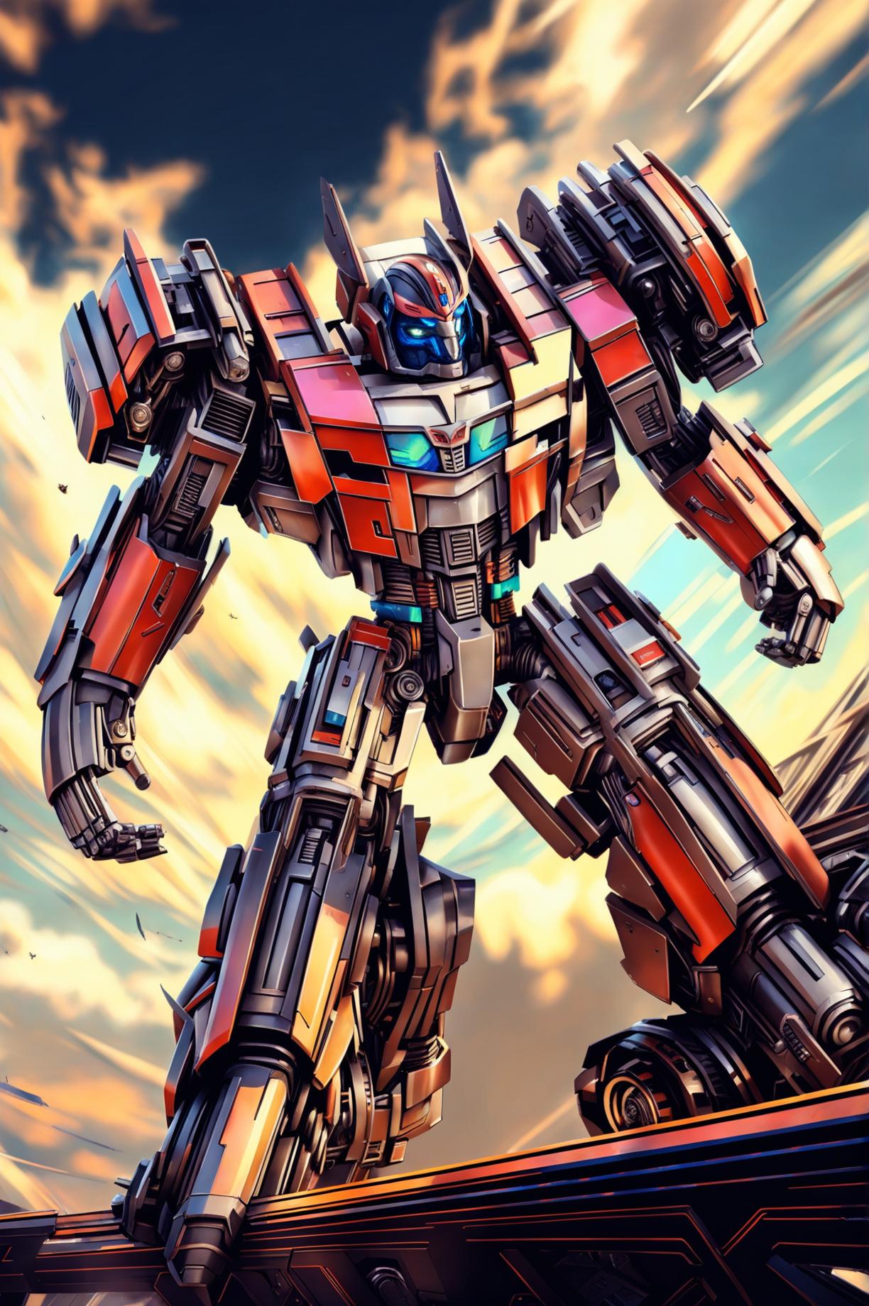 This high-definition digital art piece displays an Autobot jet plane in the process of transformation