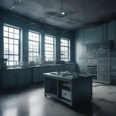 In the science fiction novel, the protagonist stumbled upon an abandoned laboratory with strange storage-battery grids scattered about, creating an eerie atmosphere.