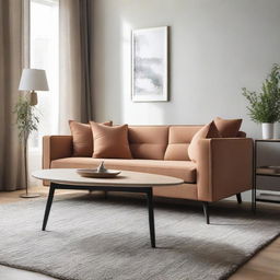 A comfortable and elegantly designed sofa in a cozy living room setting