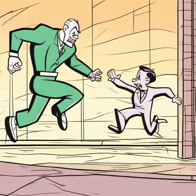 In the cartoon, the character jumped from one gridline to another, trying to escape the pursuing villain.