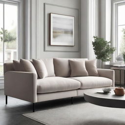 A comfortable and elegantly designed sofa in a cozy living room setting