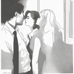 Illustrate a poignant scene of a man deeply in love with a woman, but the woman heartbreakingly rejects his affection.