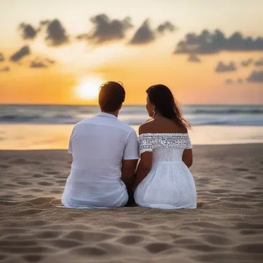 As the sun set over the horizon, the couple lollygagged on the beach, enjoying each other's company.