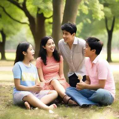 The main characters in the movie decided to lollygag in the park, sharing stories and laughing together.