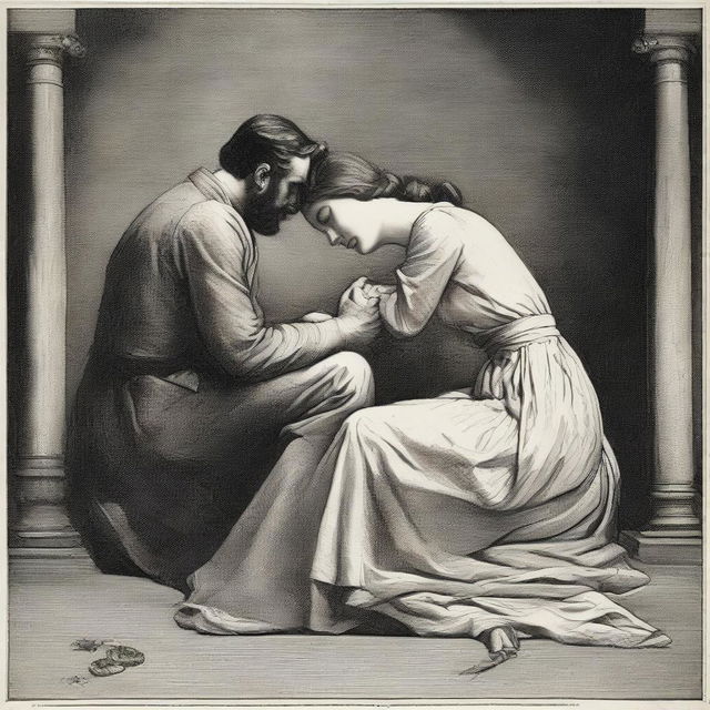 Construct an image portraying a sorrow-laden scene where a man is in love with a woman, but the woman, shown as disloyal, is hurting the man's feelings.