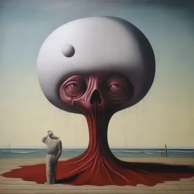 The artist's weird and surreal paintings challenge conventional ideas and provoke thought.
