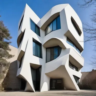 The architect's unconventional use of asymmetrical shapes and unusual angles resulted in a weird and intriguing building design.