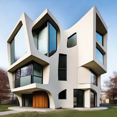 The architect's unconventional use of asymmetrical shapes and unusual angles resulted in a weird and intriguing building design.