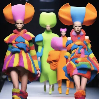 The fashion show featured models wearing weird and avant-garde outfits, pushing the boundaries of traditional fashion.