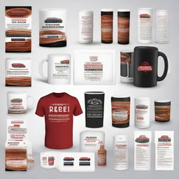 Generate a 5ft high, 2ft wide display layout featuring various products including: custom printed mugs, home name plates, vehicle number plates, visuals for website and ecommerce development, a branding company, and tshirt printing designs