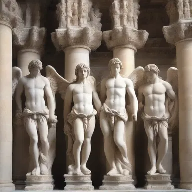 The grand cathedral displayed intricate stone carvings of angels, each with beautifully defined trapezius muscles, giving them a sense of divine strength and elegance.