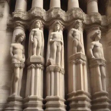 The grand cathedral displayed intricate stone carvings of angels, each with beautifully defined trapezius muscles, giving them a sense of divine strength and elegance.