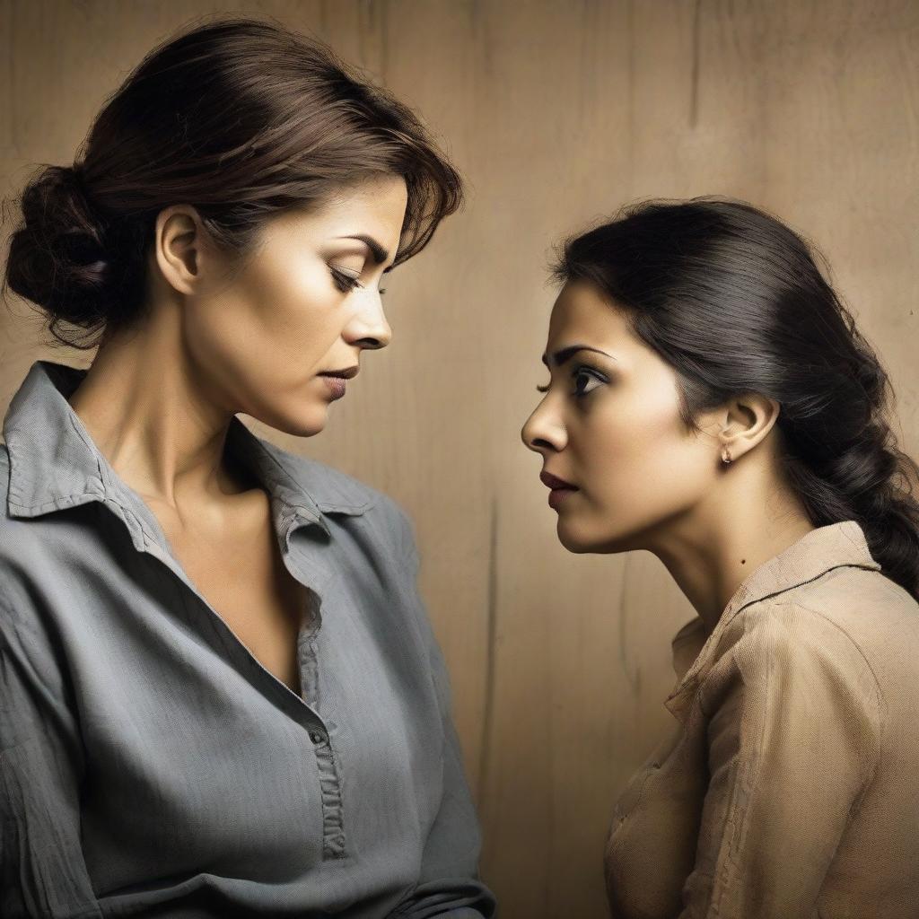 Depict an emotionally intense scene of a woman dishonestly betraying her partner, capturing the drama and emotion.