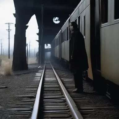 The horror movie depicted a terrifying scene where the protagonist was trapped on a sidetrack, surrounded by abandoned trains and eerie silence.