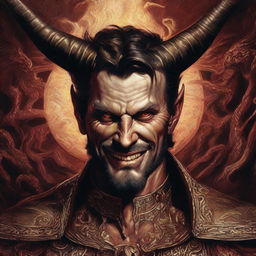 A detailed portrait of Lucifer, the so-called king of hell, wearing a mysterious smile on his face.