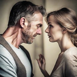 Create an emotional image displaying the distressing scene where a man still loves a woman who is betraying his trust with another man.